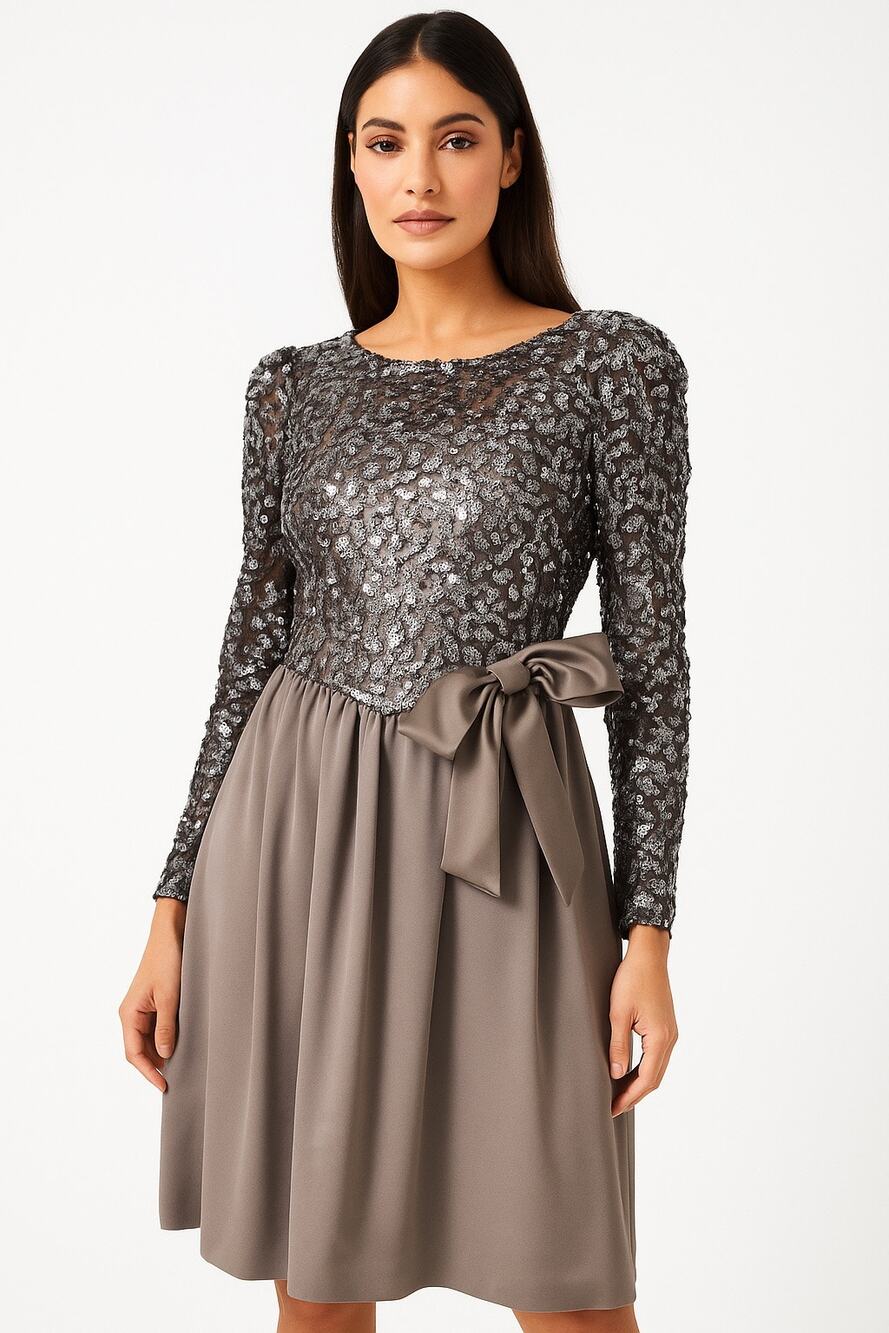 Vintage Cachet Bari Protas sequin formal prom dropwaist dress gray silver small